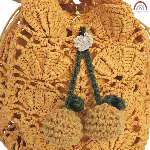 New! J. Crew Small Handknotted Faux Raffia Bucket Bag with Crochet Cherries - Picture 6 of 16